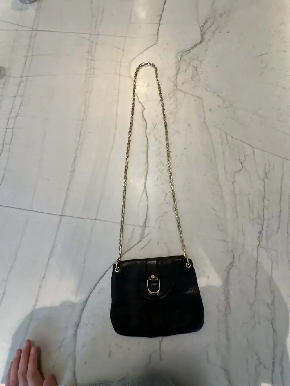 Cole Haan Black Leather Mini Flap Chain Crossbody Bag